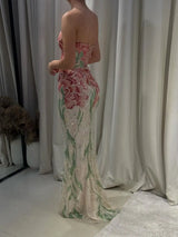 Embroidered Floral Sequin Mermaid Gown with Detachable Shawl