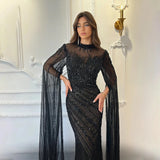 Luxury Beaded Mermaid Evening Gown | Cape Sleeve