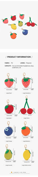 Fruit Coin Purse with Zipper & Keychain