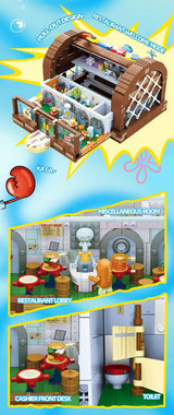 Spongebob Cartoon Krusty Krab Restaurant Building Blocks Creative Canteen Scenes Model Bricks Desktop Ornaments Fans Toys Gifts