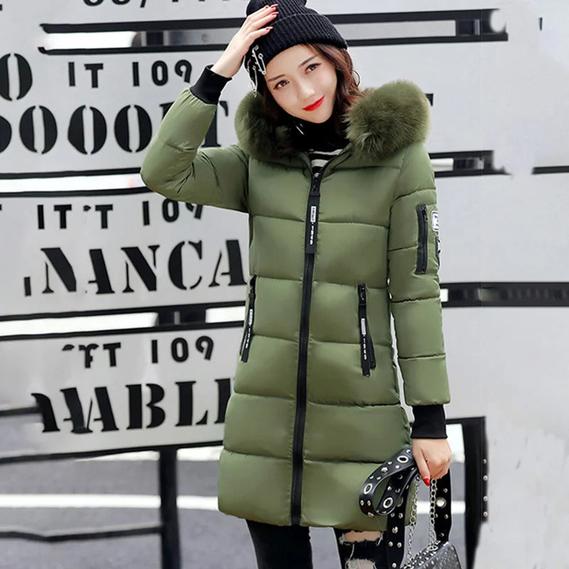 Elegant Fur-Collar Hooded Parka