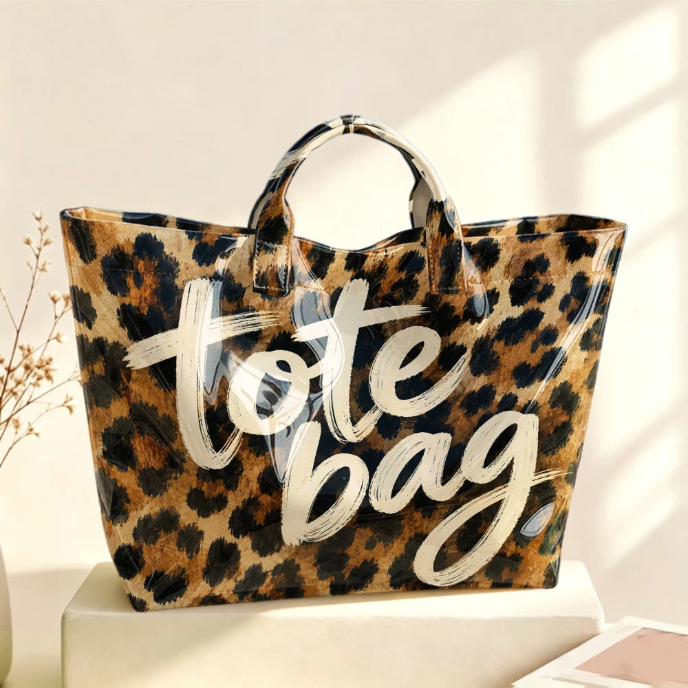 Retro Leopard Print Tote Bag with Zipper Pocket