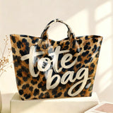 Retro Leopard Print Tote Bag with Zipper Pocket