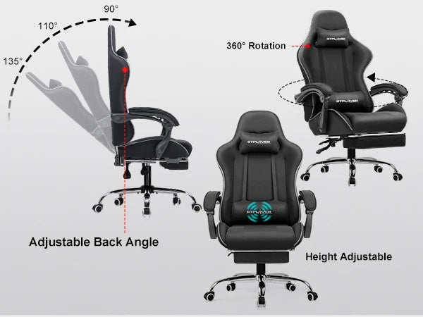 GTPLAYER Gaming Chair with Footrest & Lumbar Support