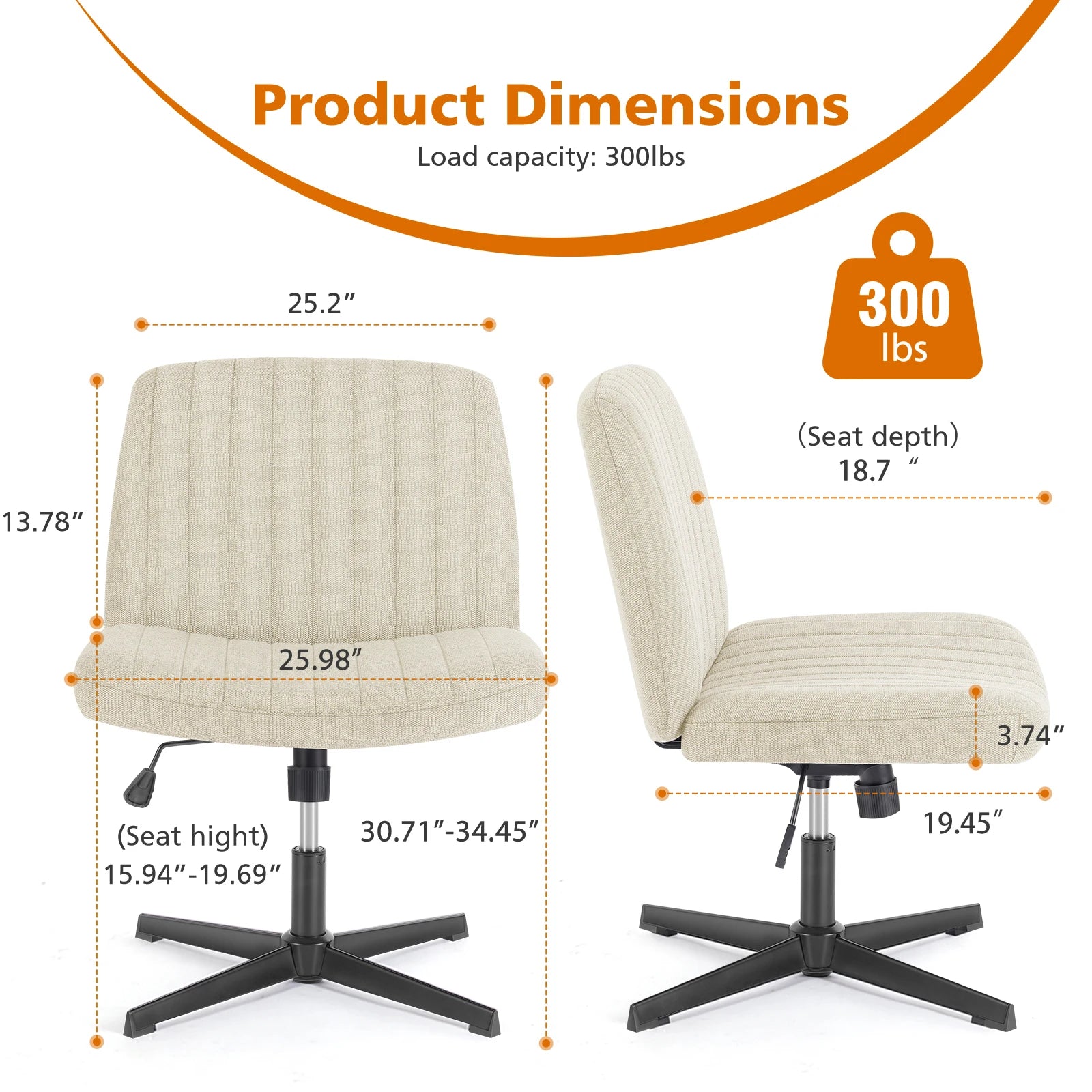 JHK Armless Wide Swivel Chair – Cross-Legged Comfort Seat
