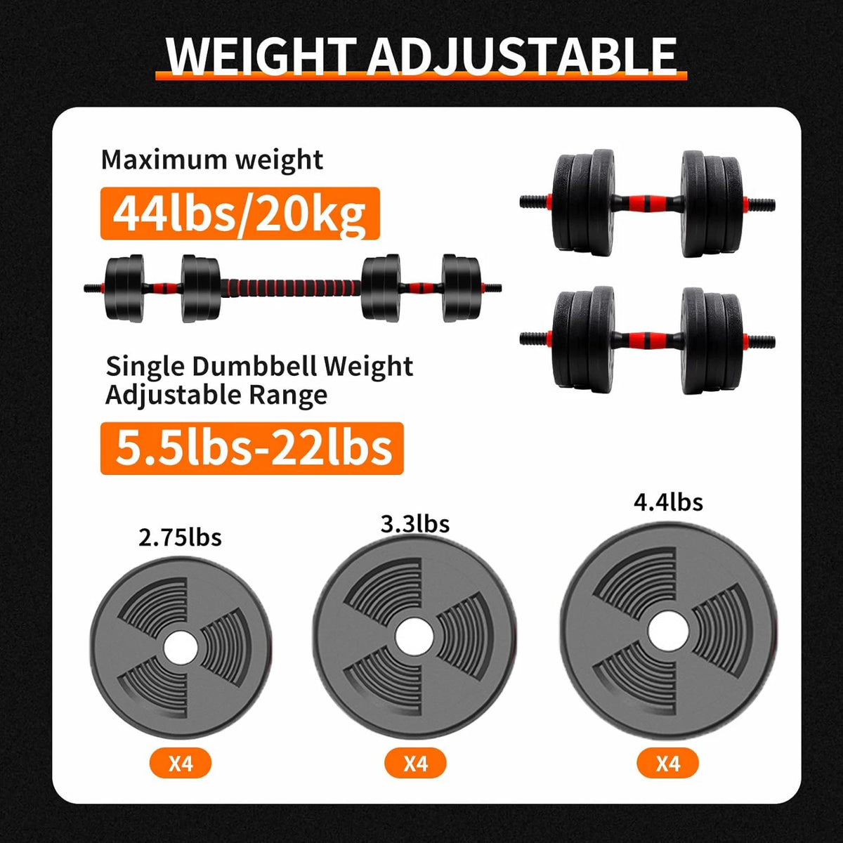 Adjustable Dumbbell & Barbell Set 5–44 lbs