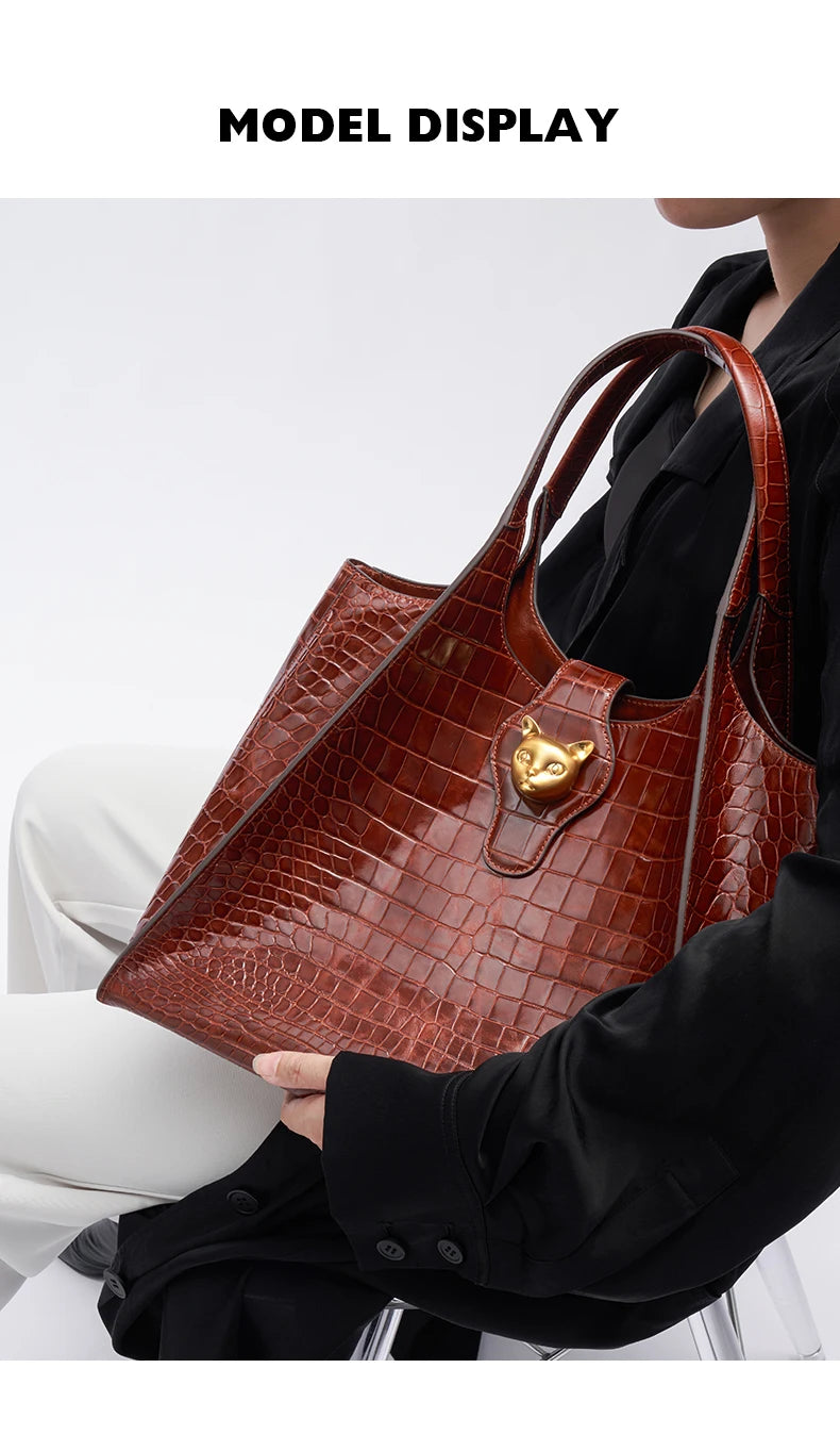 BAFELLI Croc-Embossed Genuine Leather Tote Bag