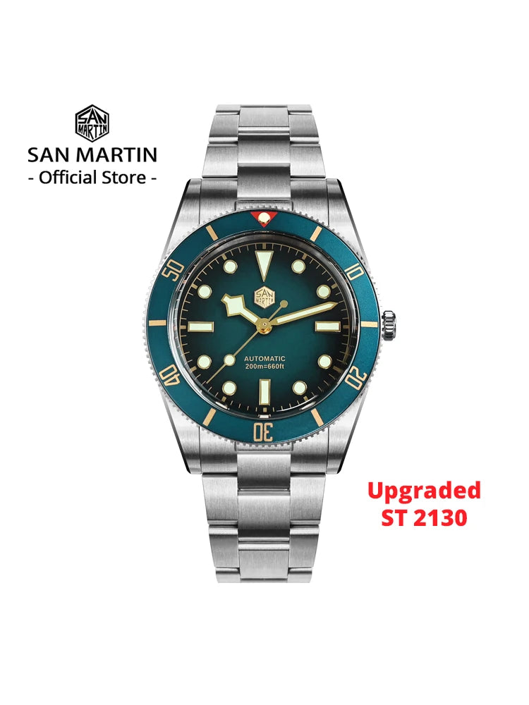San Martin New Upgraded 37mm BB54 Vintage Men Diver Watch ST2130 Automatic Mechanical Sapphire Luminous Waterproof 200m SN0138
