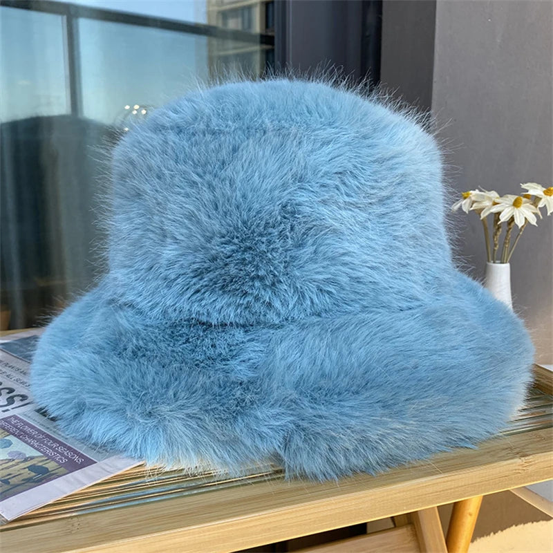 Faux Fur Bucket Hat Hot Warm Imitation Fur Thickened Autumn Winter hat Personality Fishermen Hats for women Bracer Plush hat겨울모자