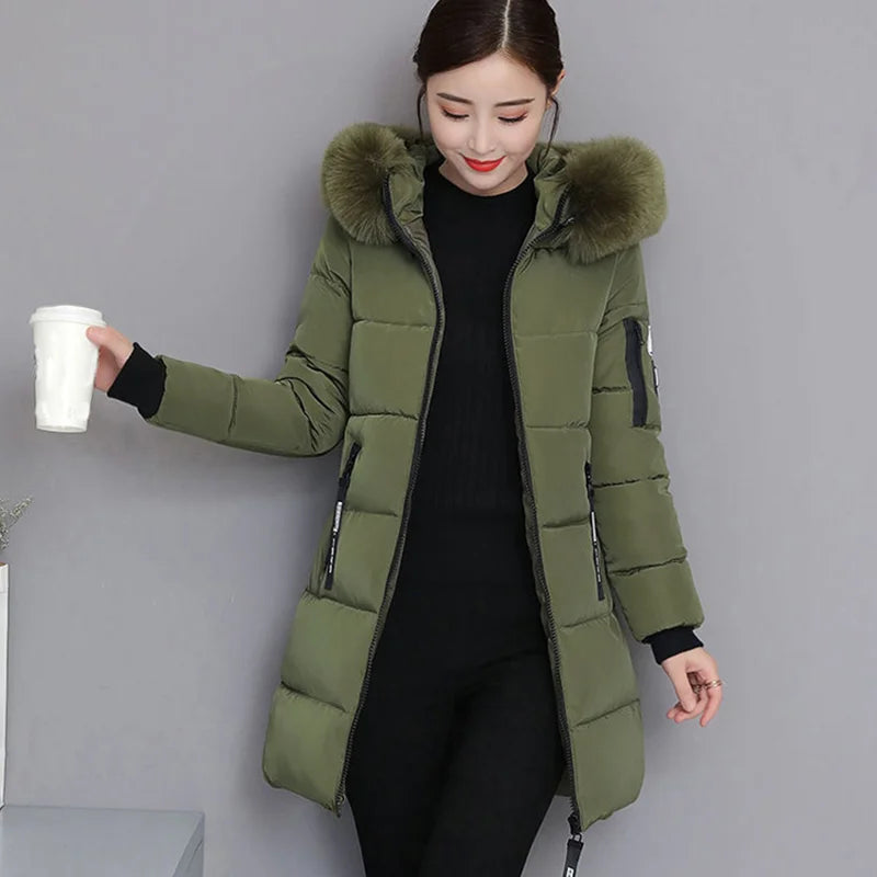 Elegant Fur-Collar Hooded Parka