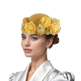 Beret Hats for Women British Felt hat stewardess Church Derby Headdress Women's Floral hat Suitable for Wedding Parties Events