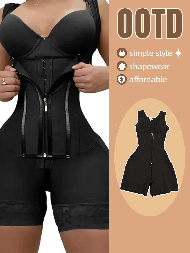 Women's Lace-Trimmed Firm Control Shapewear Bodysuit - Black