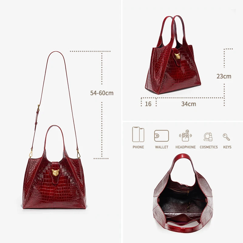BAFELLI Croc-Embossed Genuine Leather Tote Bag