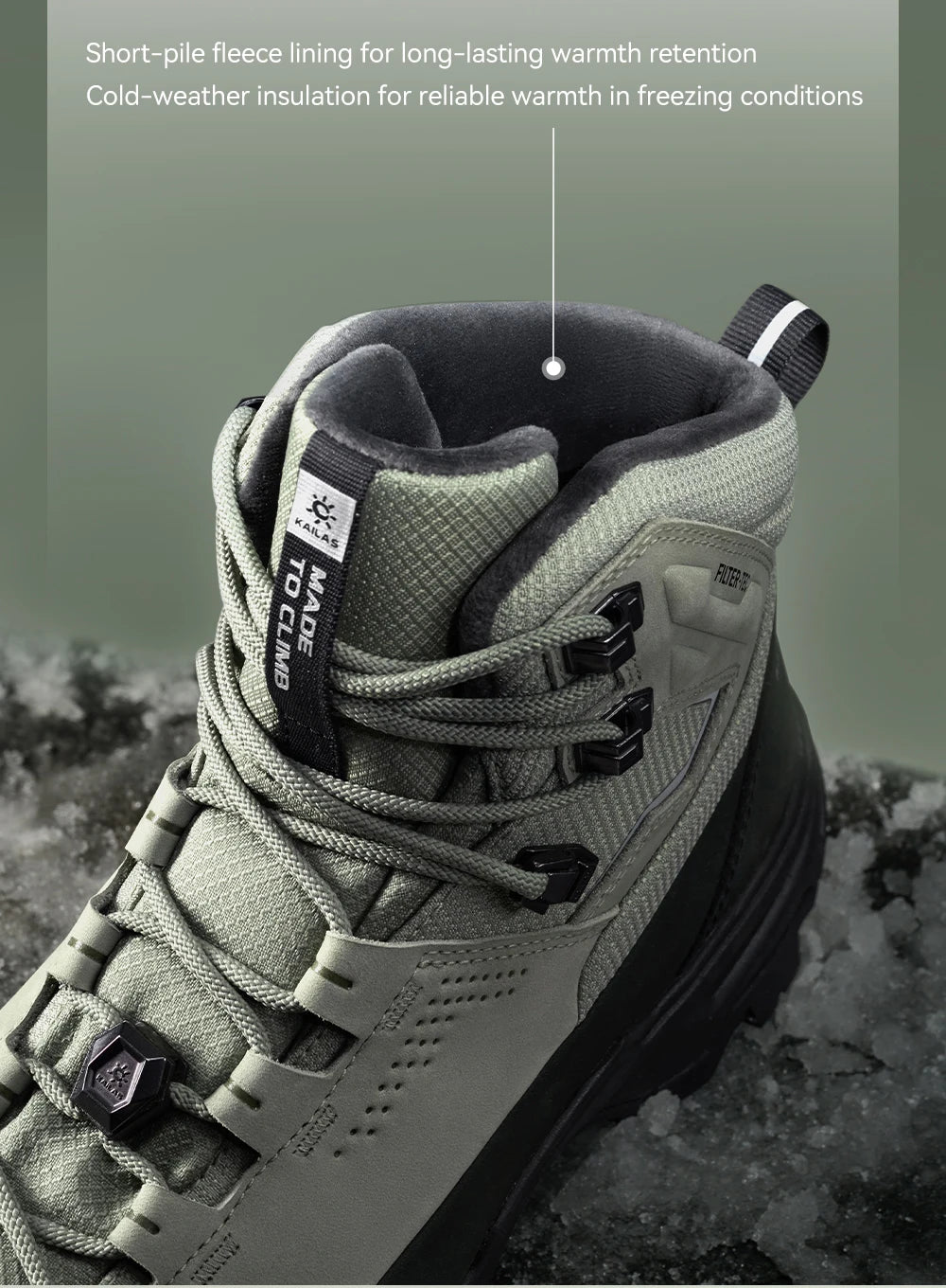 KAILAS New Arrivals N53-2 FLT Men's Ice Grip Anti-Slip Hiking Shoes Outdoor Waterproof Sport Sneakers KS2542150