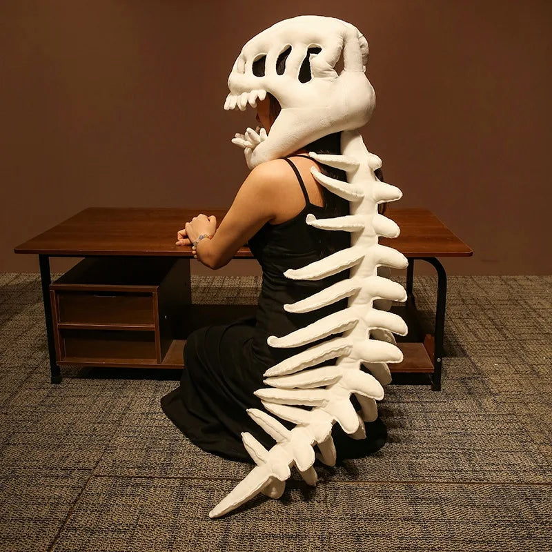 75/115CM Large Size Cool Wearable Dinosaur Skeleton Lifelike Skull Spine Plush Toys for Creative Cosplay Halloween Costume Gift