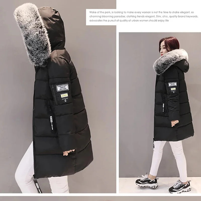 Elegant Fur-Collar Hooded Parka