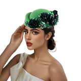 Beret Hats for Women British Felt hat stewardess Church Derby Headdress Women's Floral hat Suitable for Wedding Parties Events