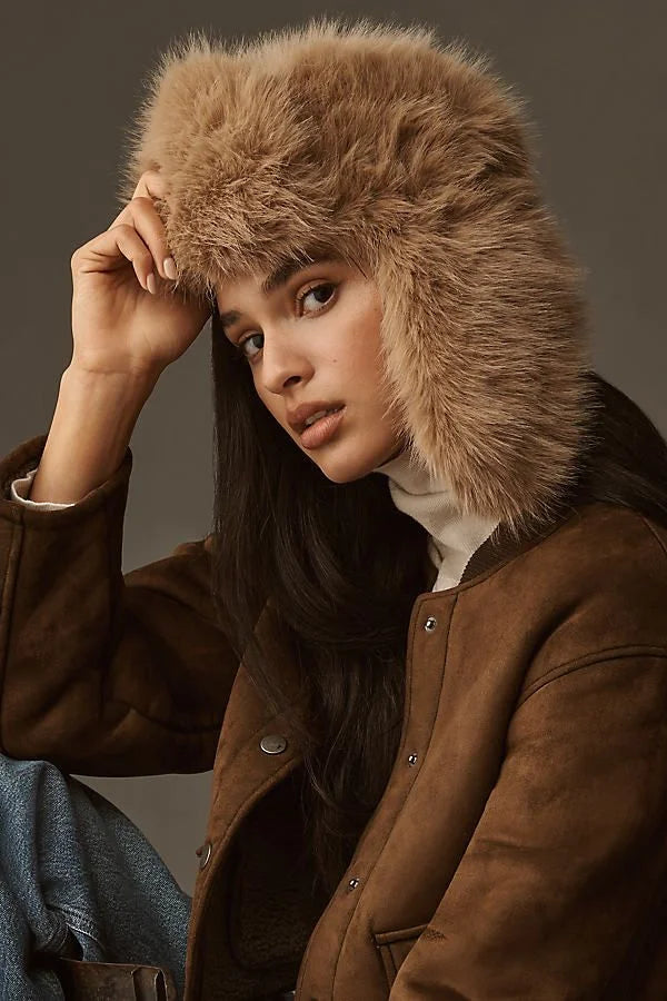 INS Fashion Faux Fur pilot Hat Bomber hat women ski cap winter hat faux fur Trapper hat thickened warm шапка ушанка