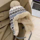 Nordic Knit Trapper Hat with Faux Fur Earflaps Pilot hat winter thicken fur hat Lei Feng hat 방한모자 шапка ушанка