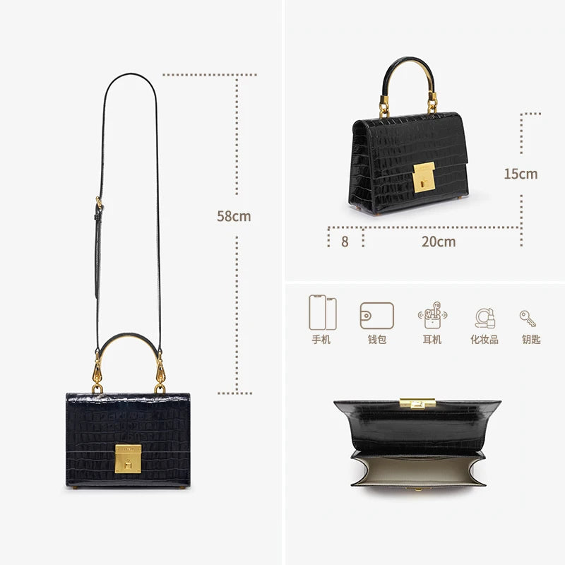 BAFELLI PURSE 2026 LUXURY BAG CROCODILE GRAIN LEATHER EVENING HANDBAG FASHION BUSINESS HANDLE CASUAL WOMEN FEMALE CROSSBODY