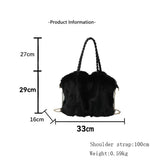 Plush Pleated Faux Fur Large Tote – High-End Crossbody with Metal Chain