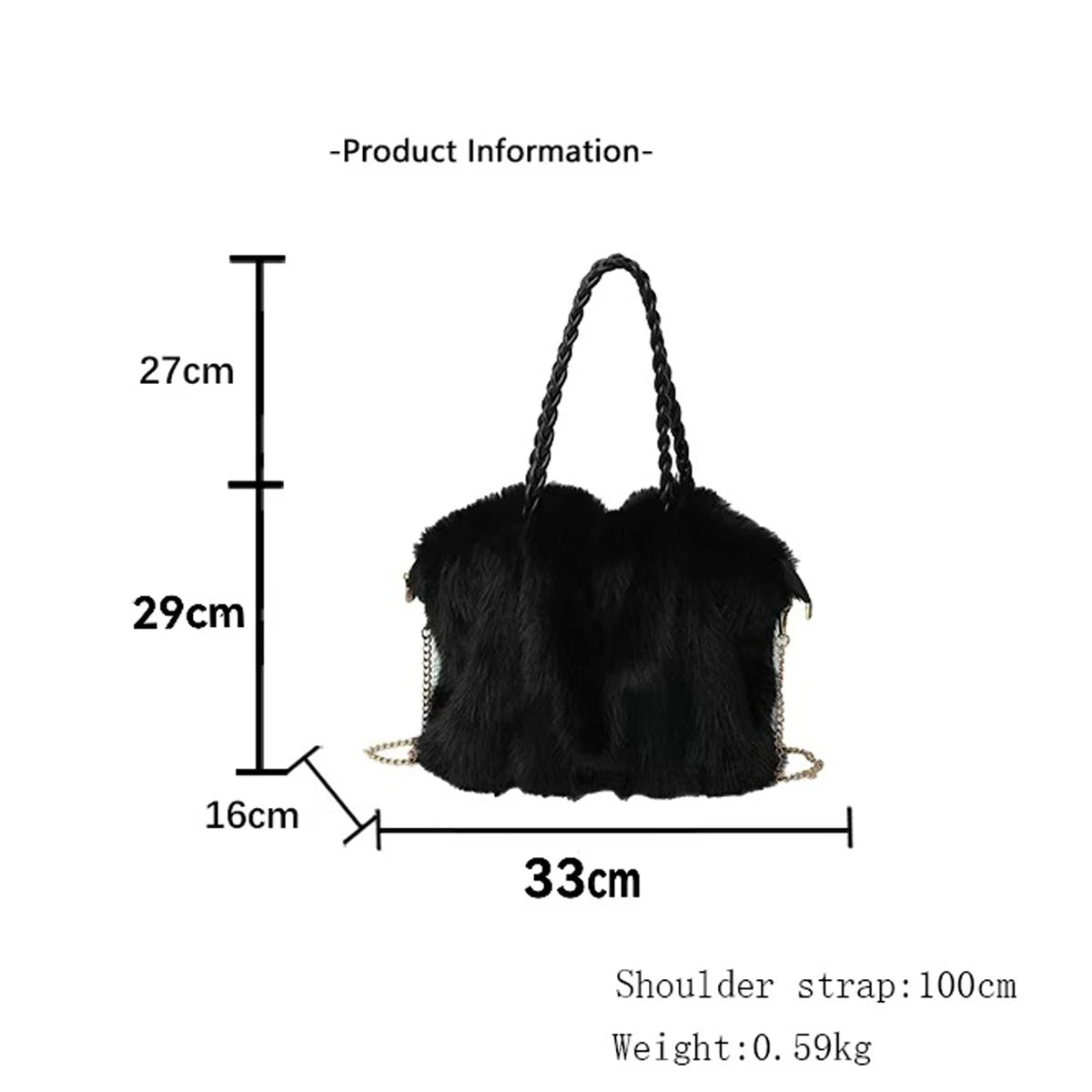 Plush Pleated Faux Fur Large Tote – High-End Crossbody with Metal Chain