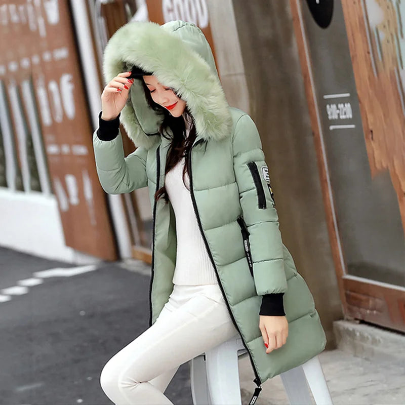 Elegant Fur-Collar Hooded Parka