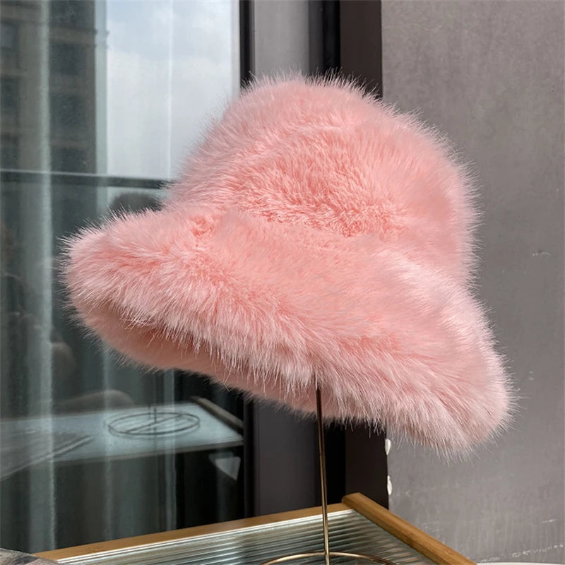 Faux Fur Bucket Hat Hot Warm Imitation Fur Thickened Autumn Winter hat Personality Fishermen Hats for women Bracer Plush hat겨울모자