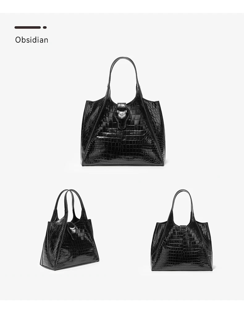 BAFELLI Croc-Embossed Genuine Leather Tote Bag