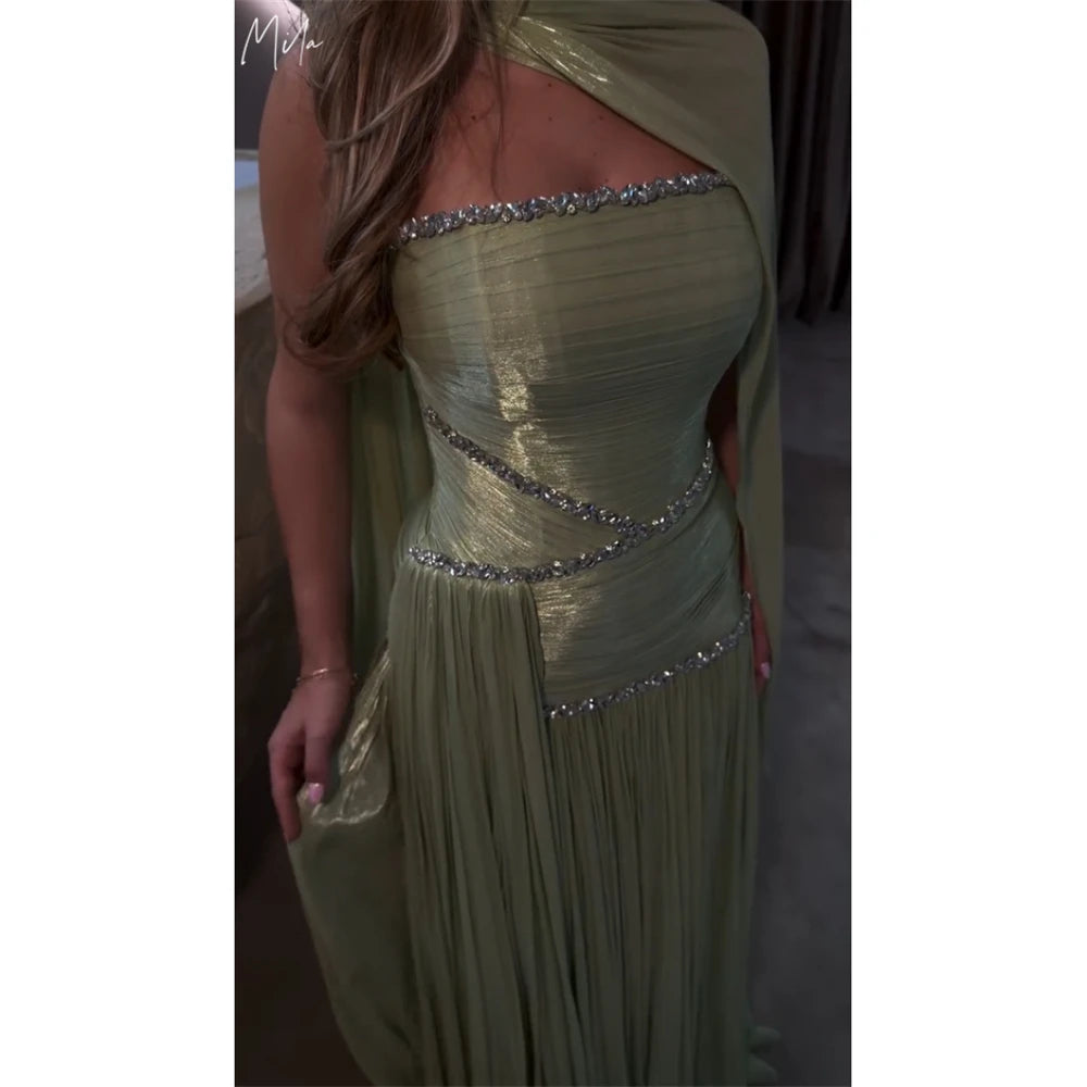 Mila Sage Green A-Line Strapless Formal Evening Gown