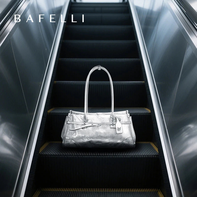 BAFELLI Silver Leather Crossbody Bag for Women