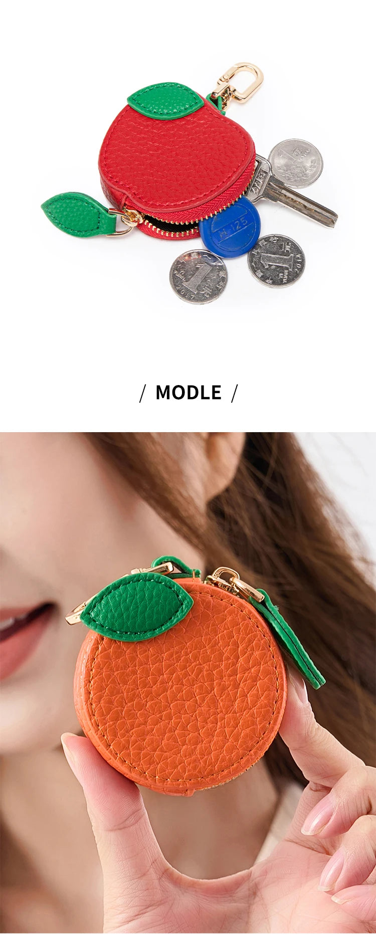 Fruit Coin Purse with Zipper & Keychain