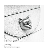 BAFELLI 2026 New Arrival: Unique Cracked Leather Shoulder Bag with Cat Head Design, Luxury Brand Mini Crossbody Bag