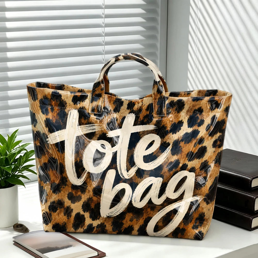 Retro Leopard Print Tote Bag with Zipper Pocket