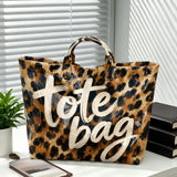 Retro Leopard Print Tote Bag with Zipper Pocket