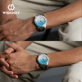 WISHDOIT Men's Automatic Dive Watch With Ocean Blue And White Ripple Dial 8215 Movement Sapphire Glass Mirror