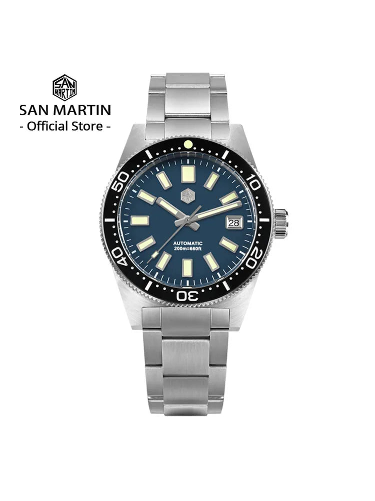San Martin 62mas Diver Watch 39mm Classic NH35 Men Automatic Mechanical Watches Sapphire Waterproof 200m  SLN C3 Luminous SN0007