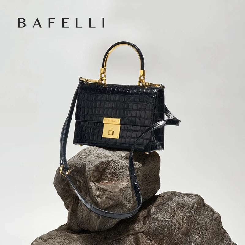 BAFELLI PURSE 2026 LUXURY BAG CROCODILE GRAIN LEATHER EVENING HANDBAG FASHION BUSINESS HANDLE CASUAL WOMEN FEMALE CROSSBODY