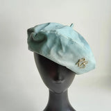 Vintage Fashion Washed Denim Beret Hat for Women with Golden R B Letter Newsboy Hats Casual Octagonal French Artist Painter Cap