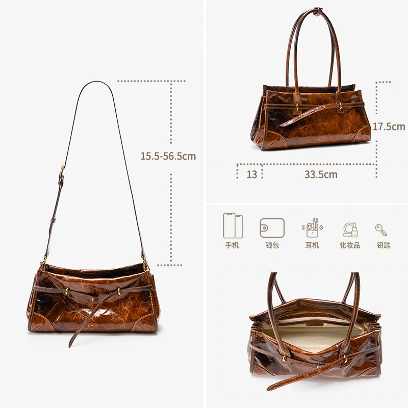 BAFELLI Vintage Baguette Bag – Genuine Oil Wax Leather