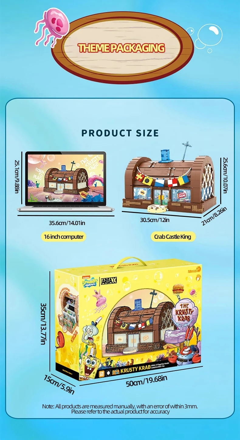 Spongebob Cartoon Krusty Krab Restaurant Building Blocks Creative Canteen Scenes Model Bricks Desktop Ornaments Fans Toys Gifts