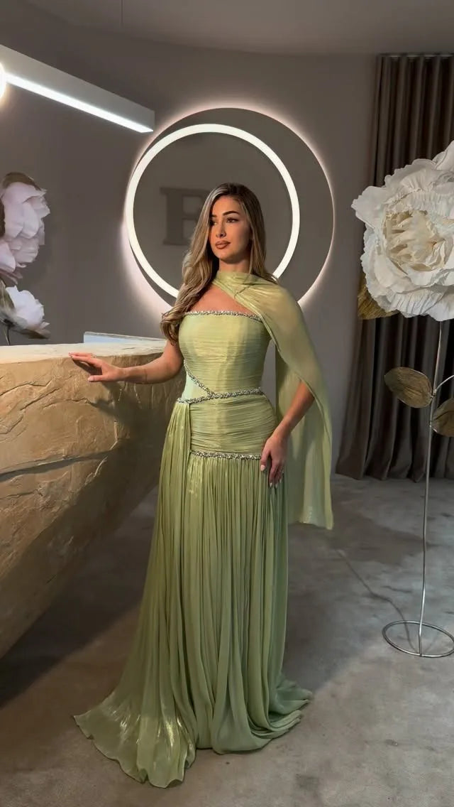 Mila Sage Green A-Line Strapless Formal Evening Gown