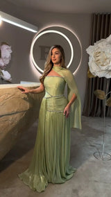 Mila Sage Green A-Line Strapless Formal Evening Gown