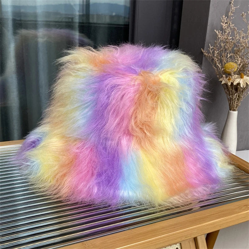 Faux Fur Bucket Hat Hot Warm Imitation Fur Thickened Autumn Winter hat Personality Fishermen Hats for women Bracer Plush hat겨울모자