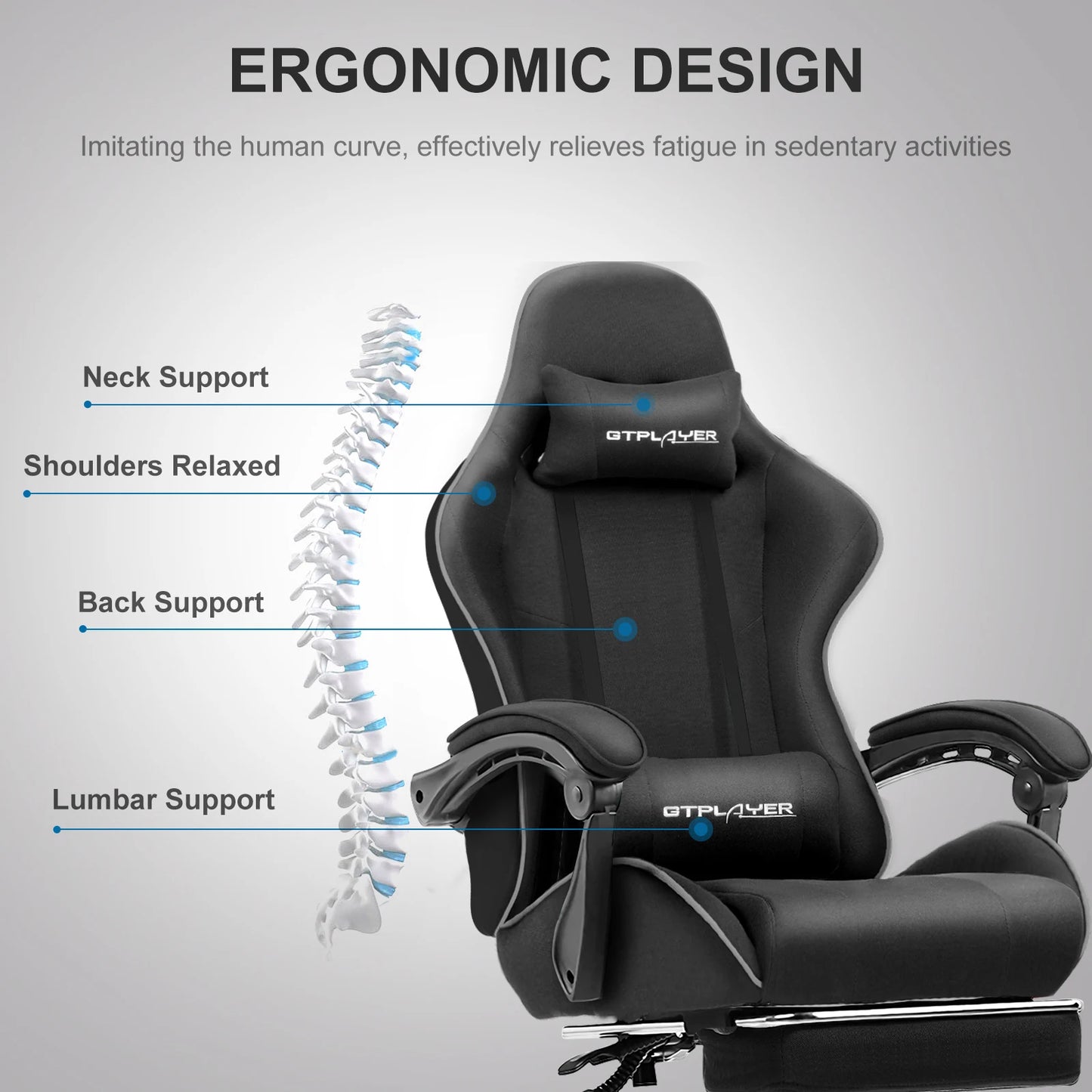 GTPLAYER Gaming Chair with Footrest & Lumbar Support