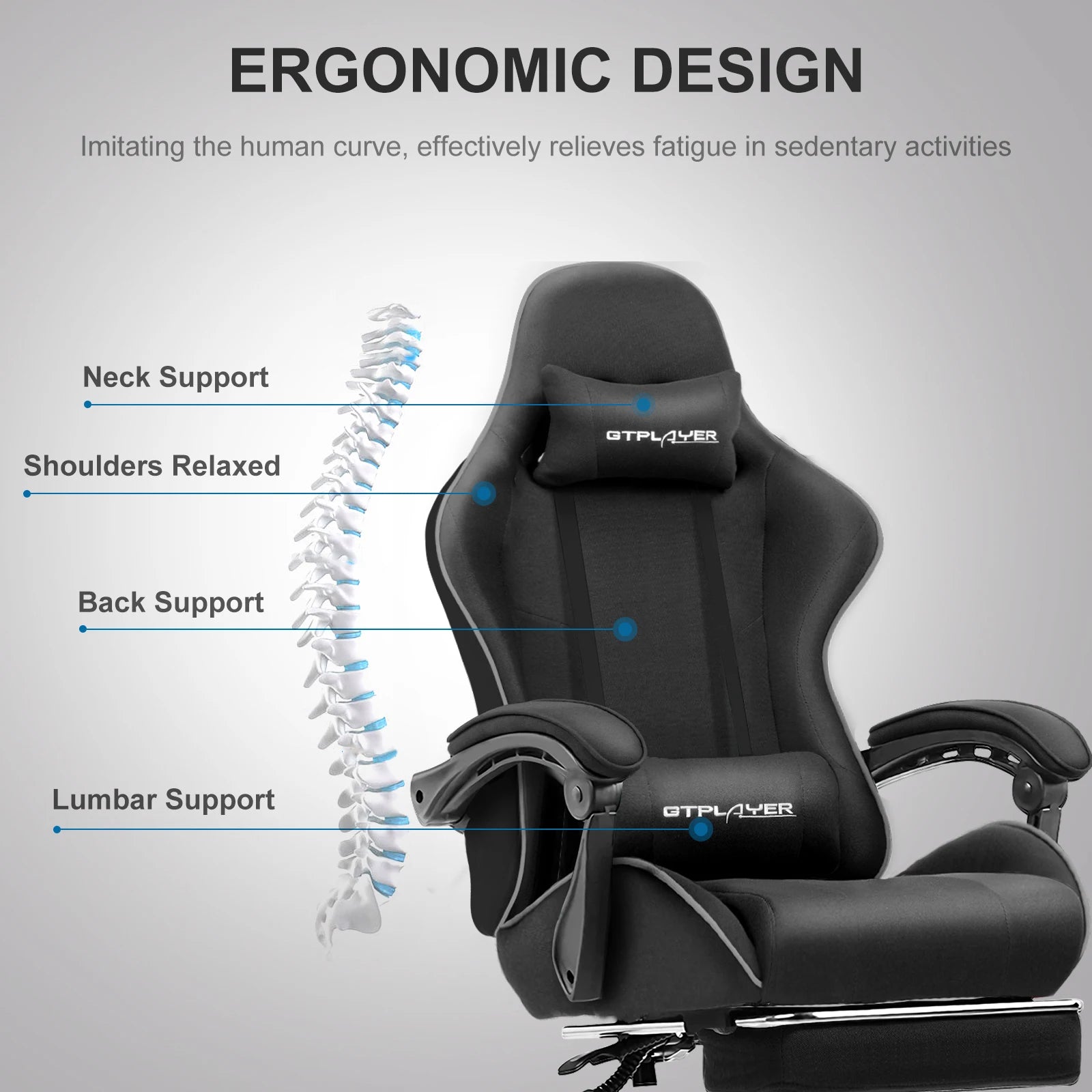 GTPLAYER Gaming Chair with Footrest & Lumbar Support