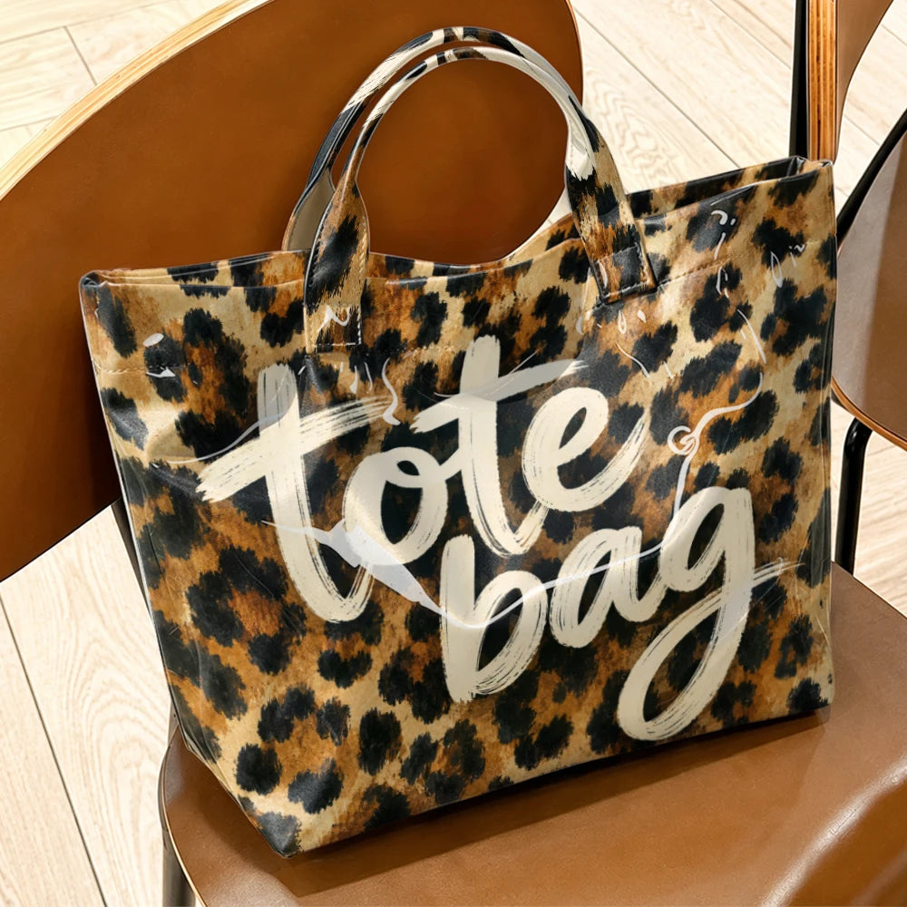 Retro Leopard Print Tote Bag with Zipper Pocket