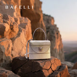 BAFELLI 2026 New Arrival: Unique Cracked Leather Shoulder Bag with Cat Head Design, Luxury Brand Mini Crossbody Bag