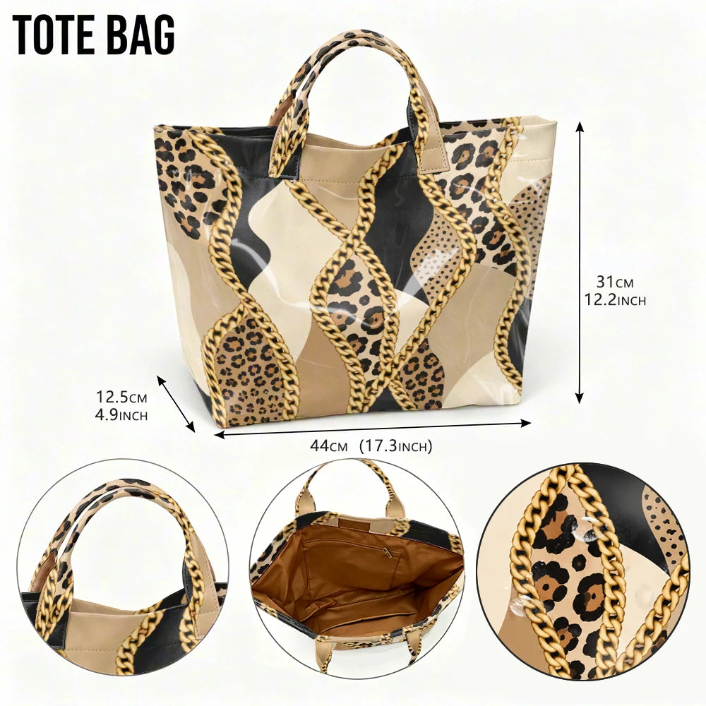 Leopard & Chain Print Glossy Tote Bag