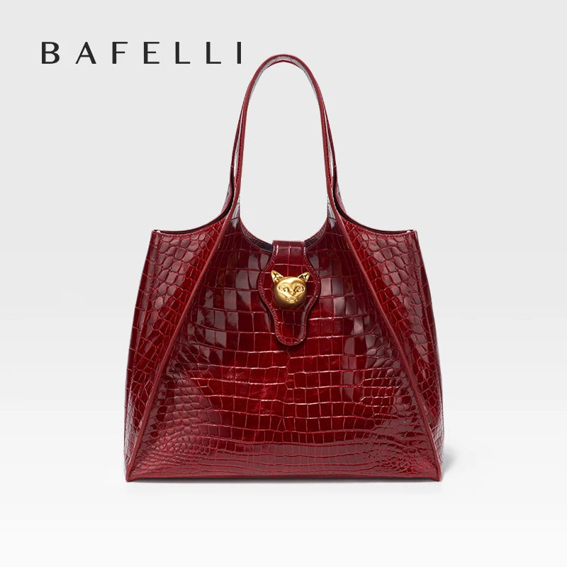 BAFELLI Croc-Embossed Genuine Leather Tote Bag